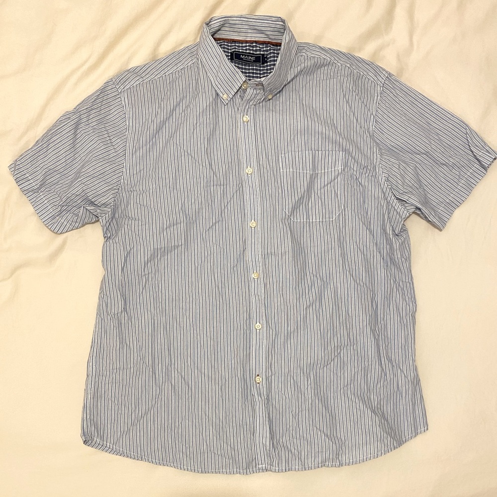 MAINE New England Designer Short Sleeve Striped Button Down Shirt- Size XL